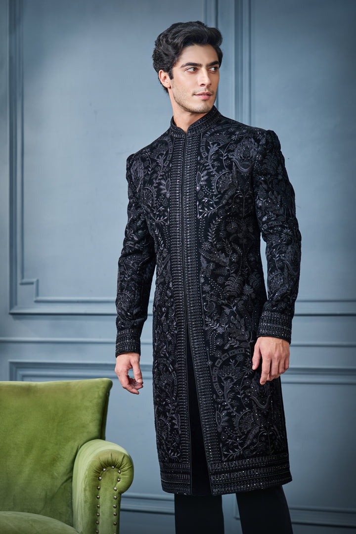 Black Velvet Bloom Indo-Western Set
