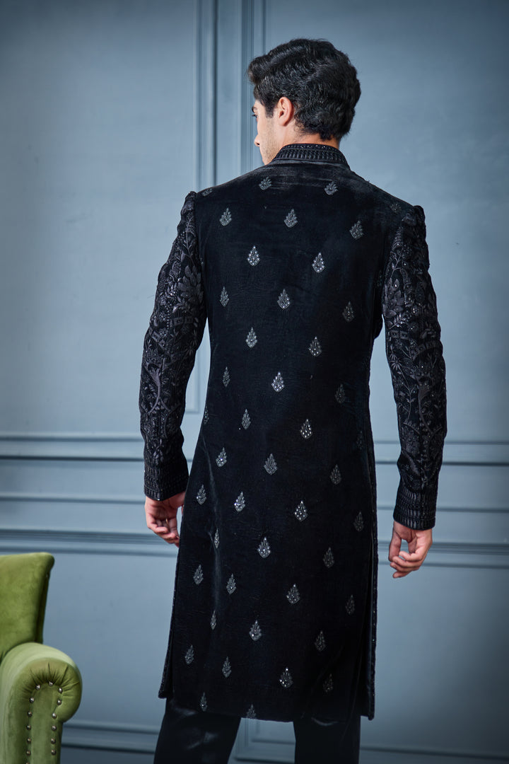 Black Velvet Bloom Indo-Western Set