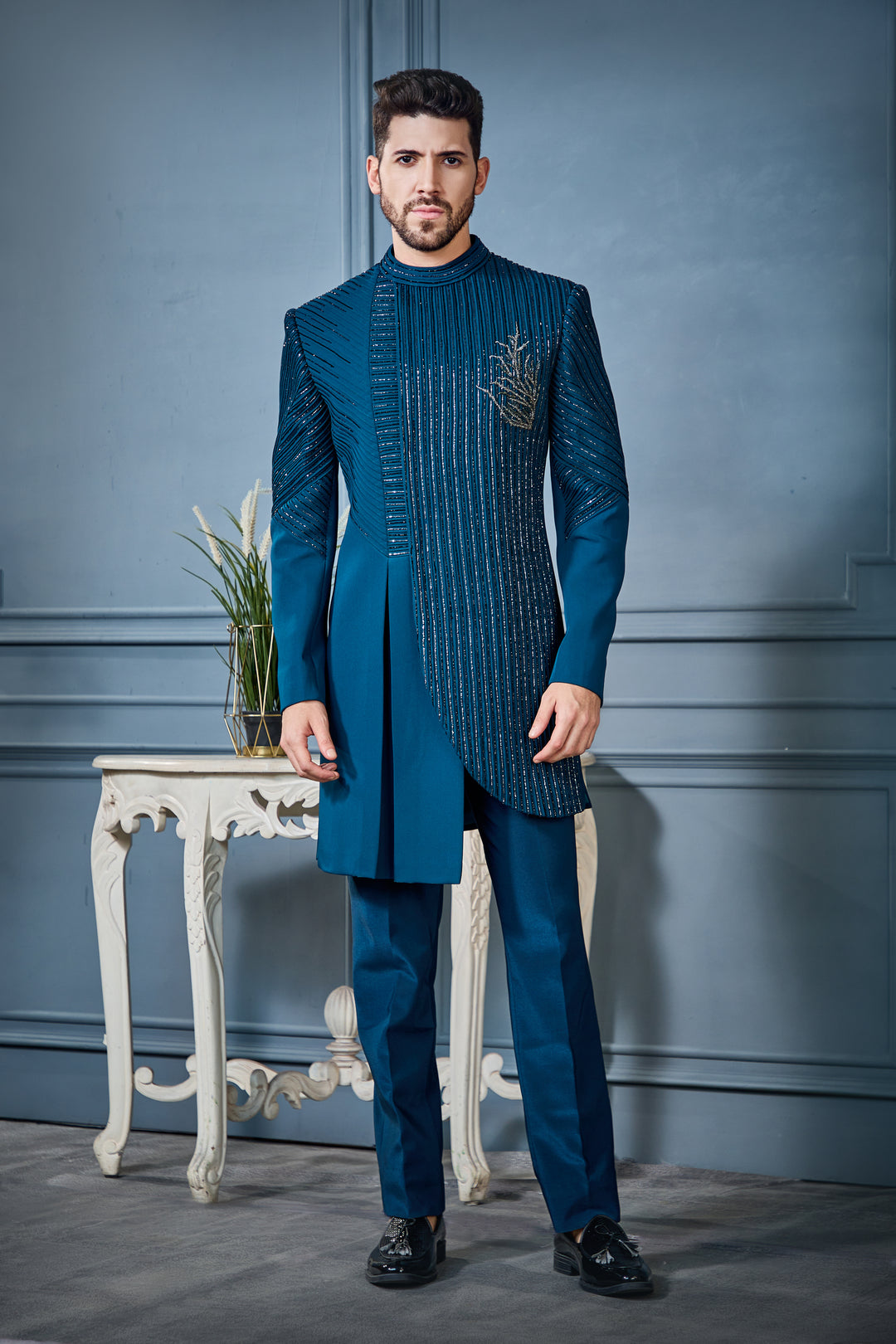 Teal Abstract Indo-Western Set