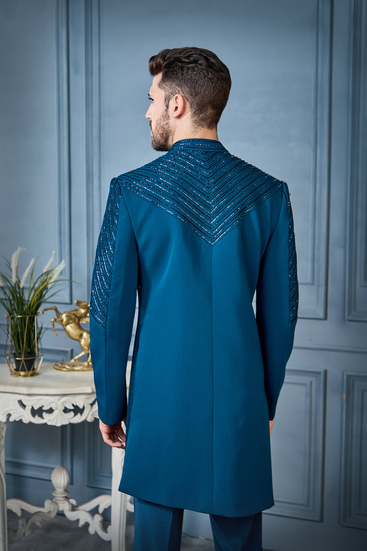 Teal Abstract Indo-Western Set