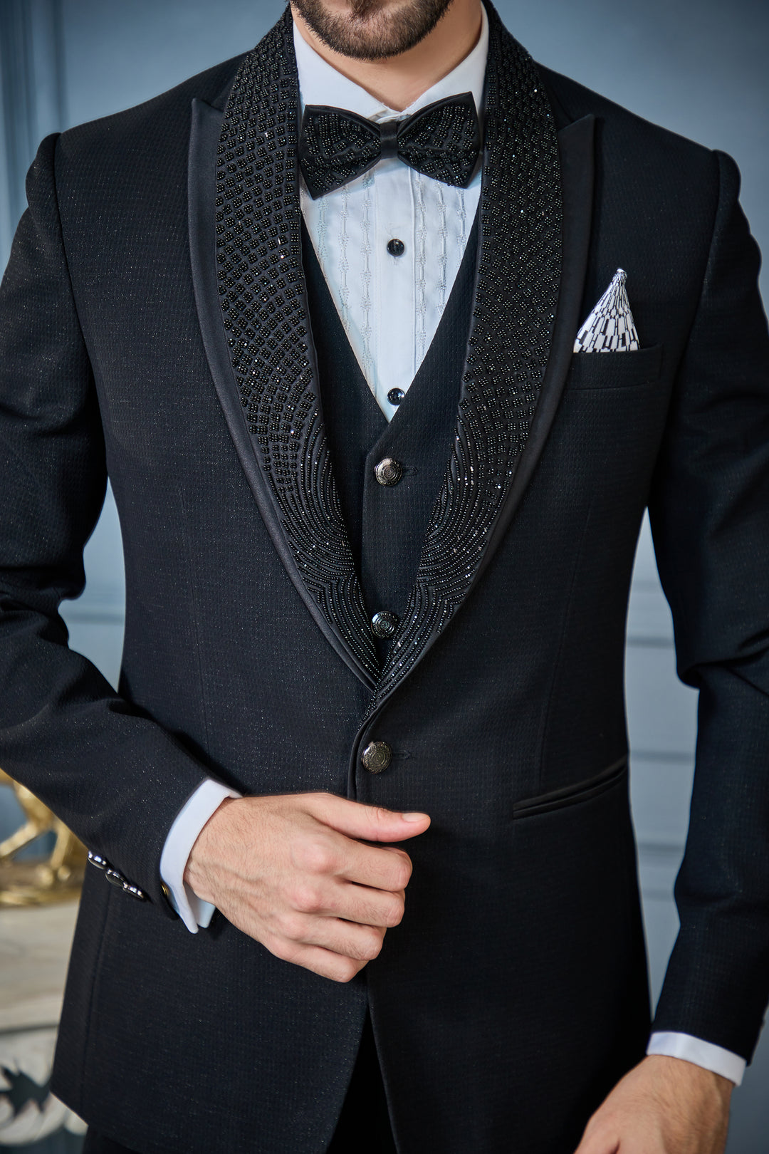 Black Shimmer Tuxedo Set