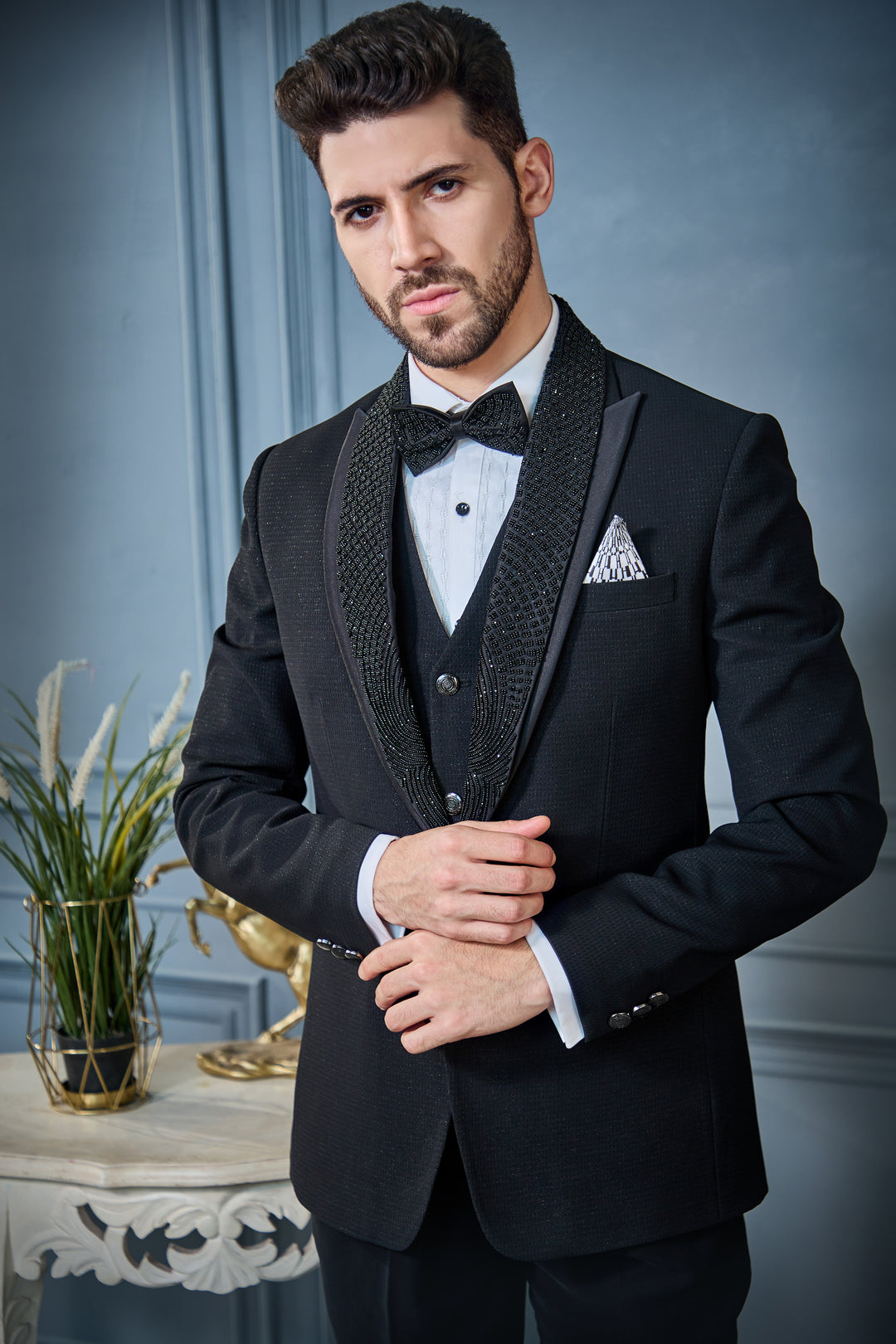 Black Shimmer Tuxedo Set