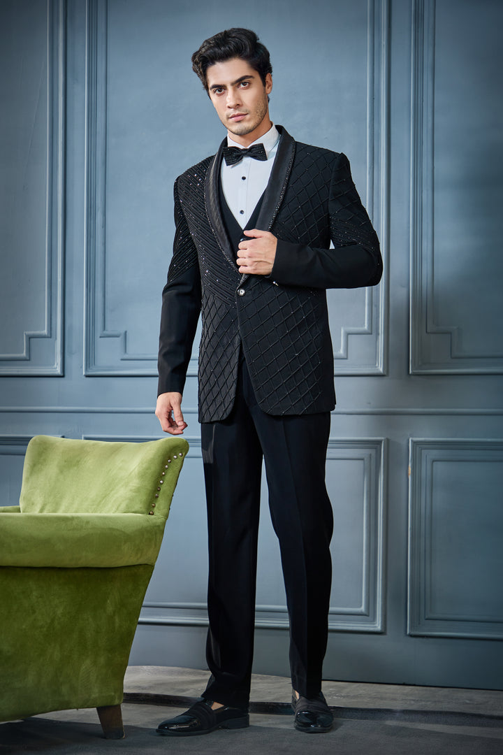 Black Pintex Checkered Tuxedo Set
