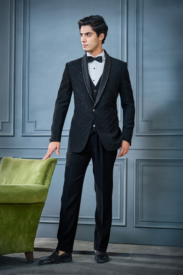 Black Pintex Checkered Tuxedo Set