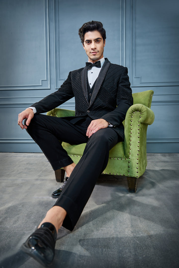 Black Pintex Checkered Tuxedo Set
