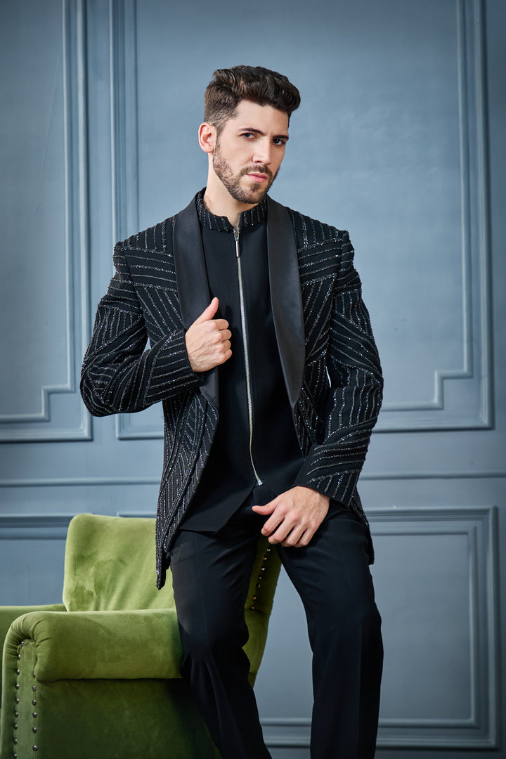 Zippered Metallic Fusion Tuxedo Set