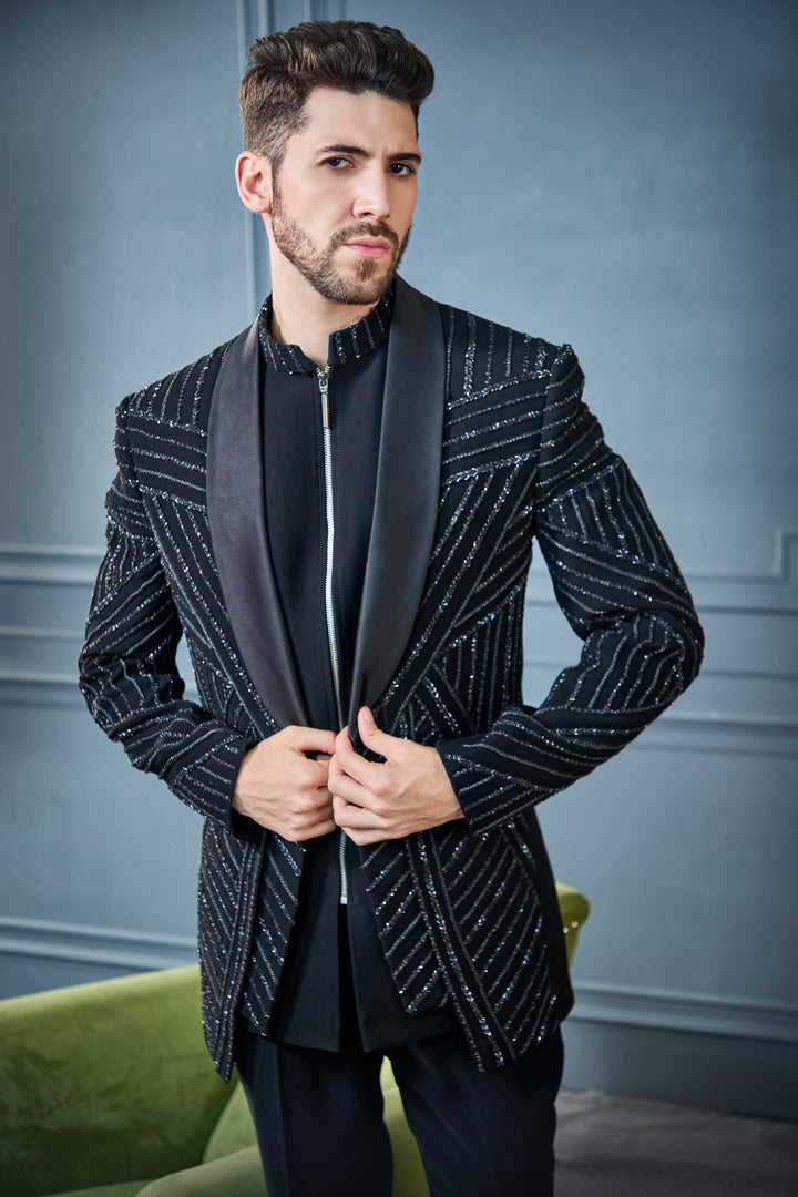 Zippered Metallic Fusion Tuxedo Set