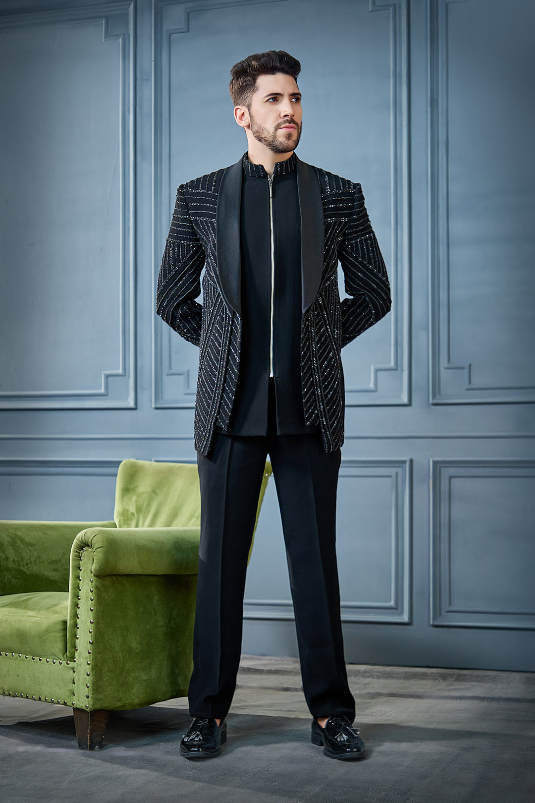 Zippered Metallic Fusion Tuxedo Set