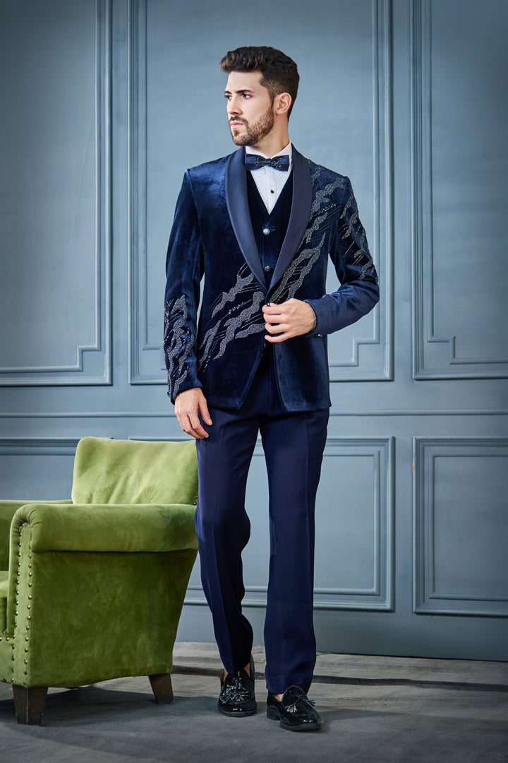 Blue Velvet Wave Tuxedo Set