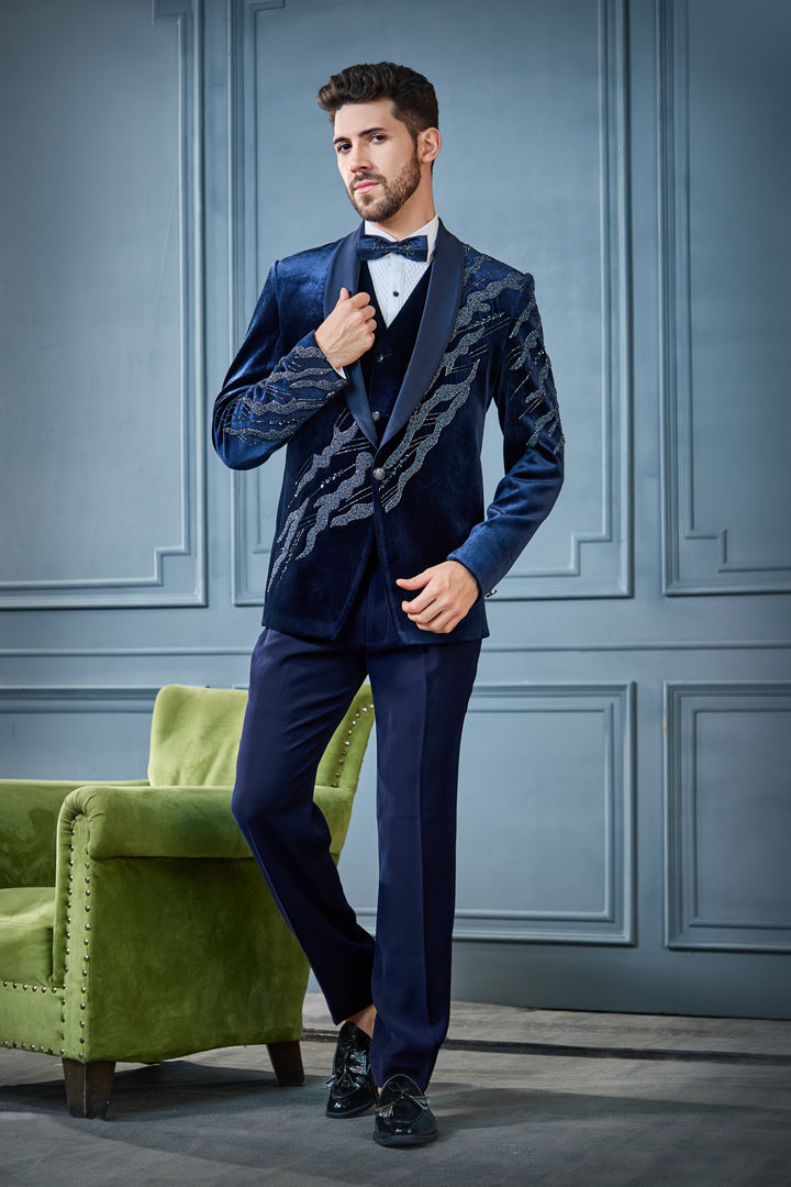 Blue Velvet Wave Tuxedo Set