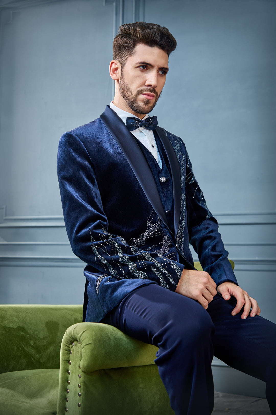 Blue Velvet Wave Tuxedo Set