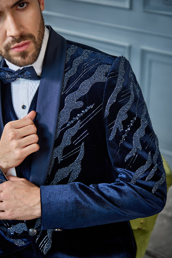 Blue Velvet Wave Tuxedo Set