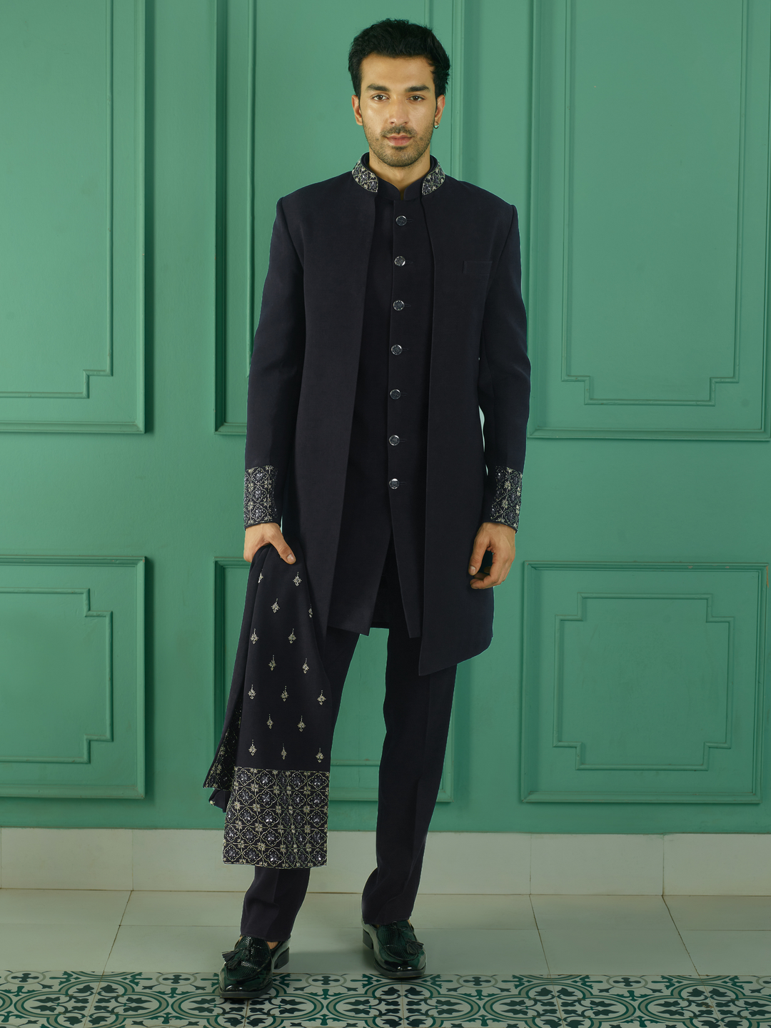 Twilight Blue Embellished Indo-Western