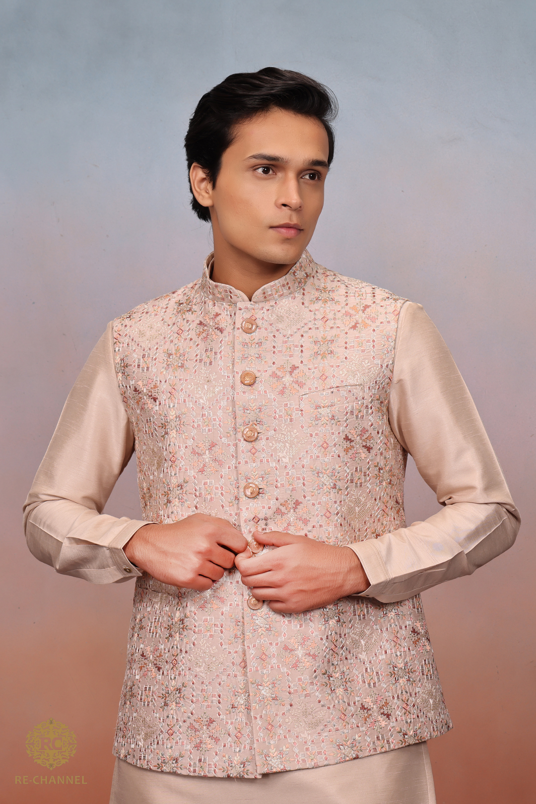Silk Beige bandi kurta set