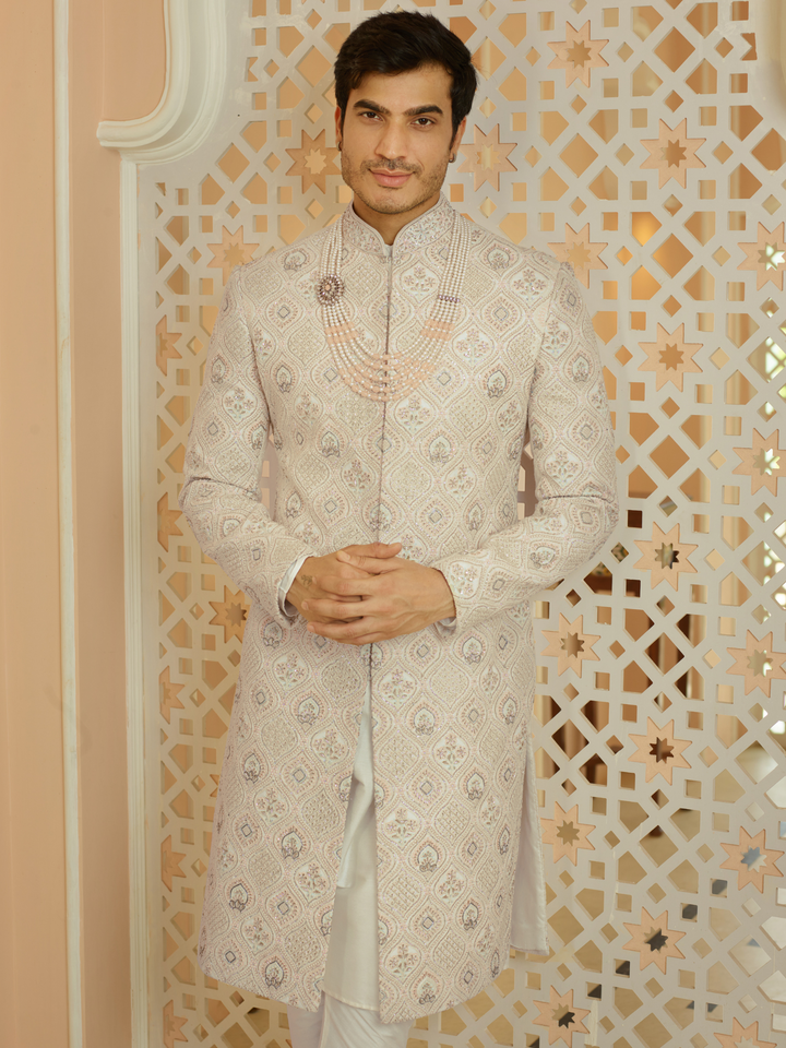 Cream Floral Work Lucknowi Sherwani