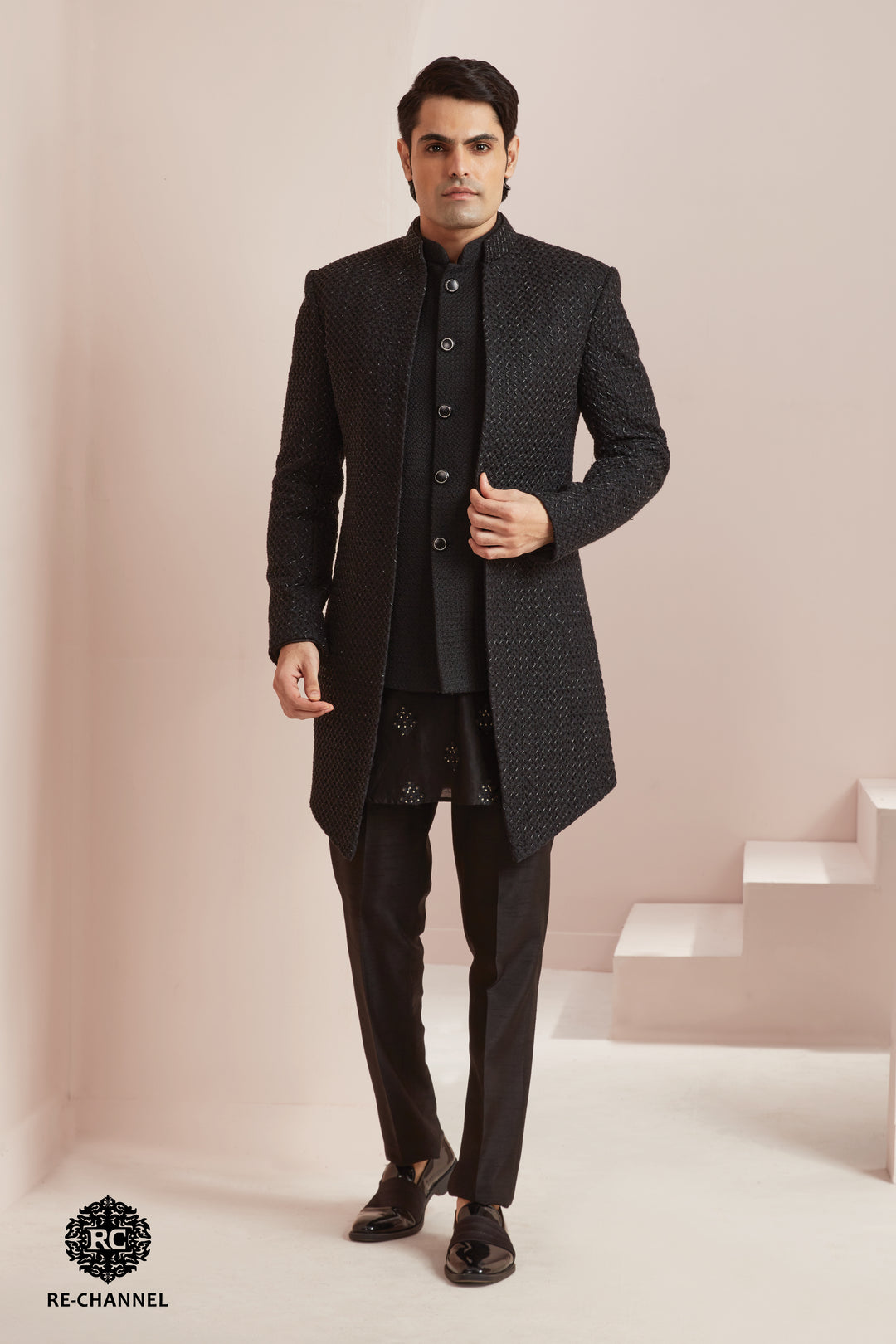 Black Indo- Western Lucknowi Jacket & Bandi with Kurta