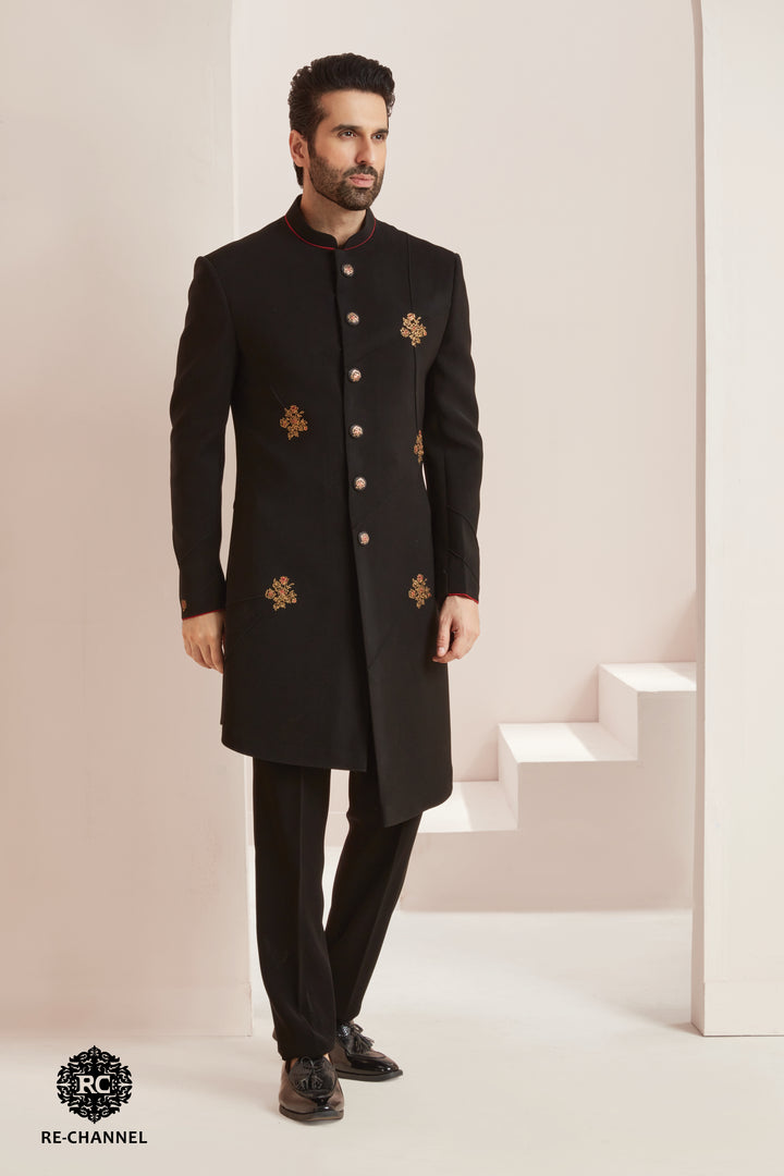 Black Asymmetrical Indo-Western with Embroidered Buttis