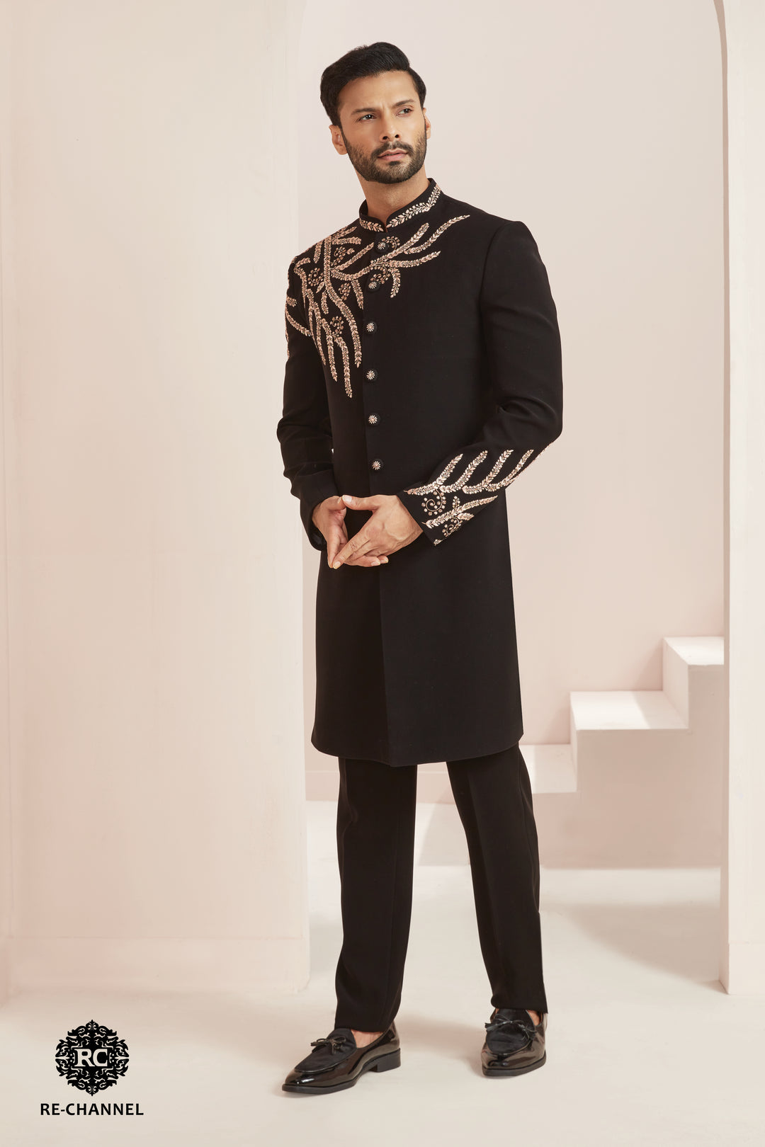 Black Indo-Western with Placement Embroidery