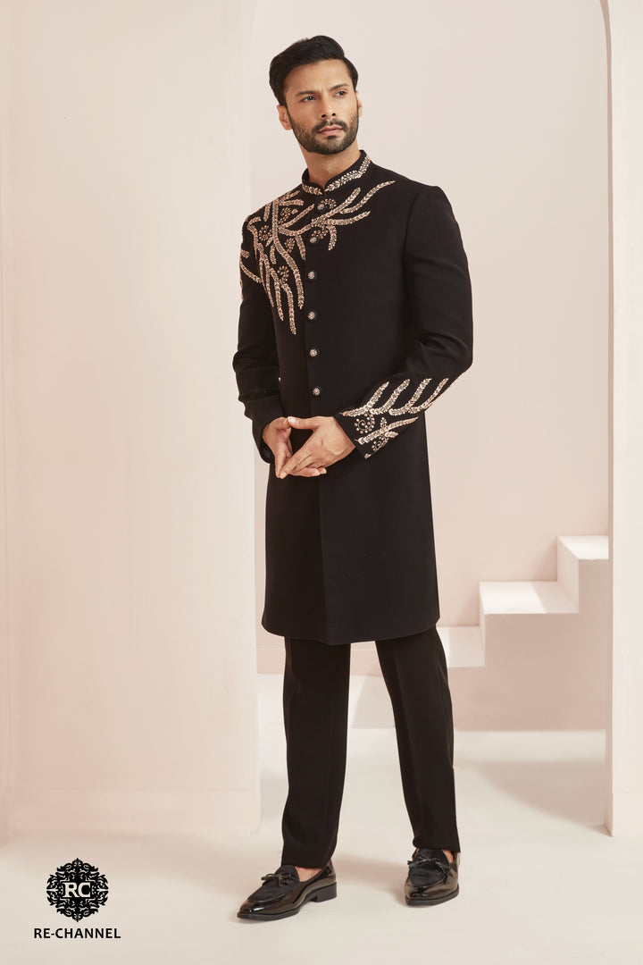Black Indo-Western with Placement Embroidery