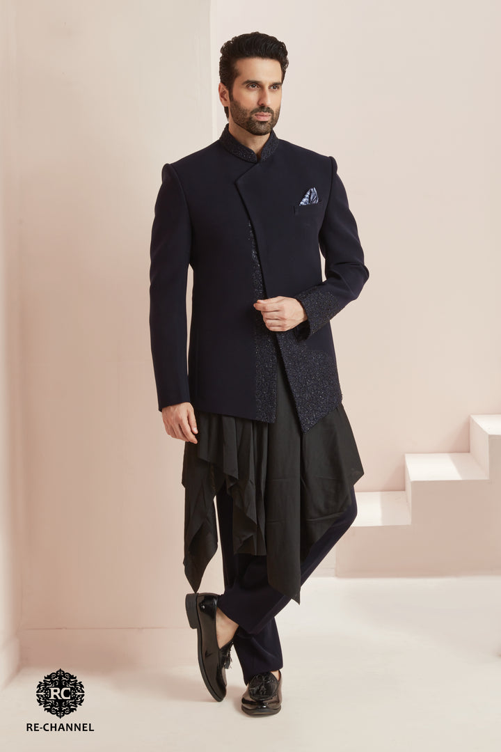 Navy Indo-Western with Black Asymmetrical Kurta