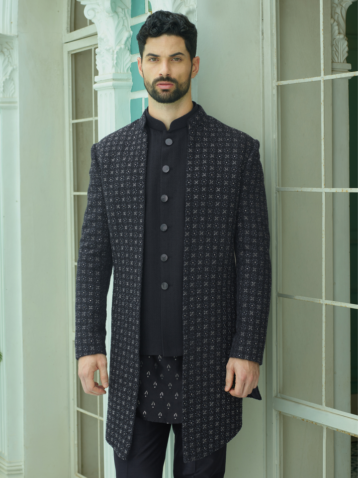 Glimmer Black Lucknowi Indo-Western