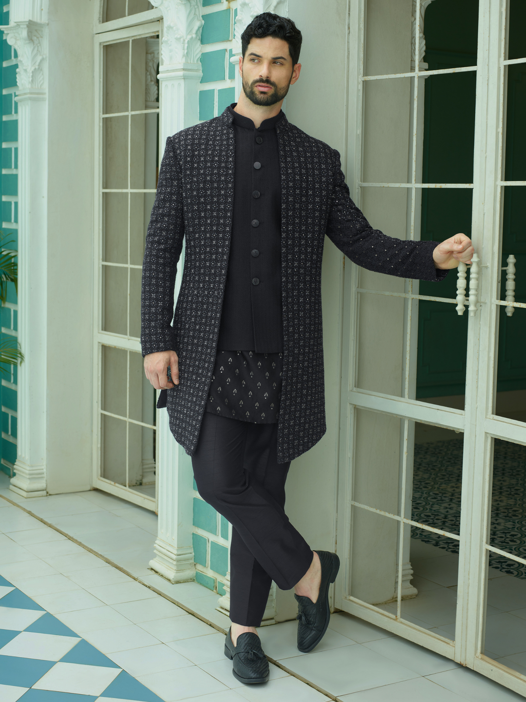 Glimmer Black Lucknowi Indo-Western