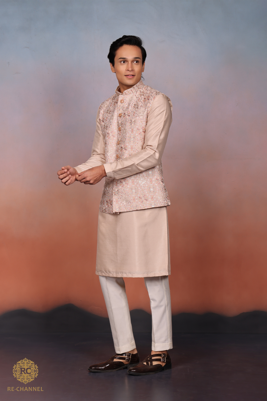 Silk Beige bandi kurta set
