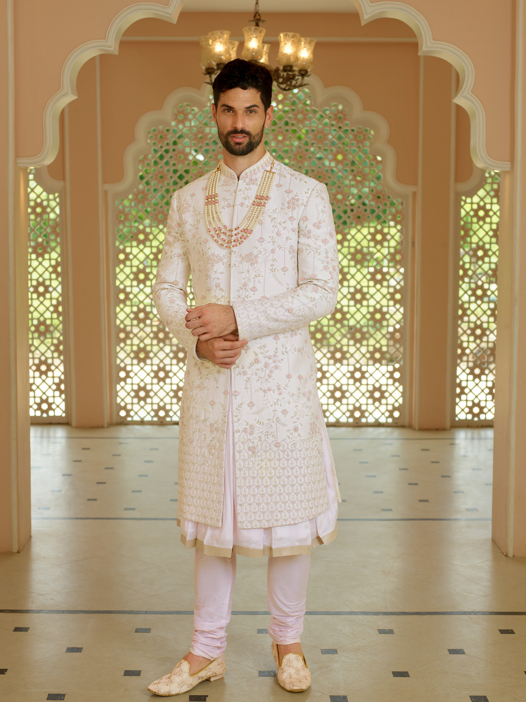 Petal Pink Floral Work Sherwani