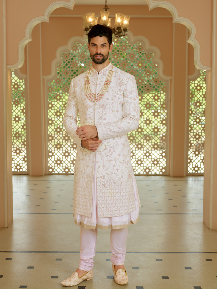 Petal Pink Floral Work Sherwani