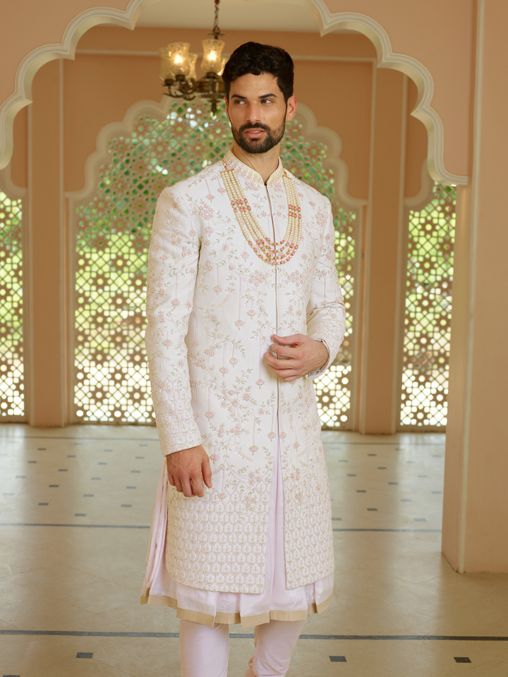 Petal Pink Floral Work Sherwani
