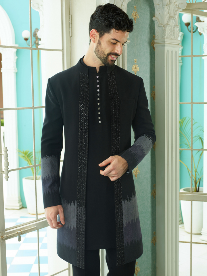 Black Ombre Zari Work Indo-Western