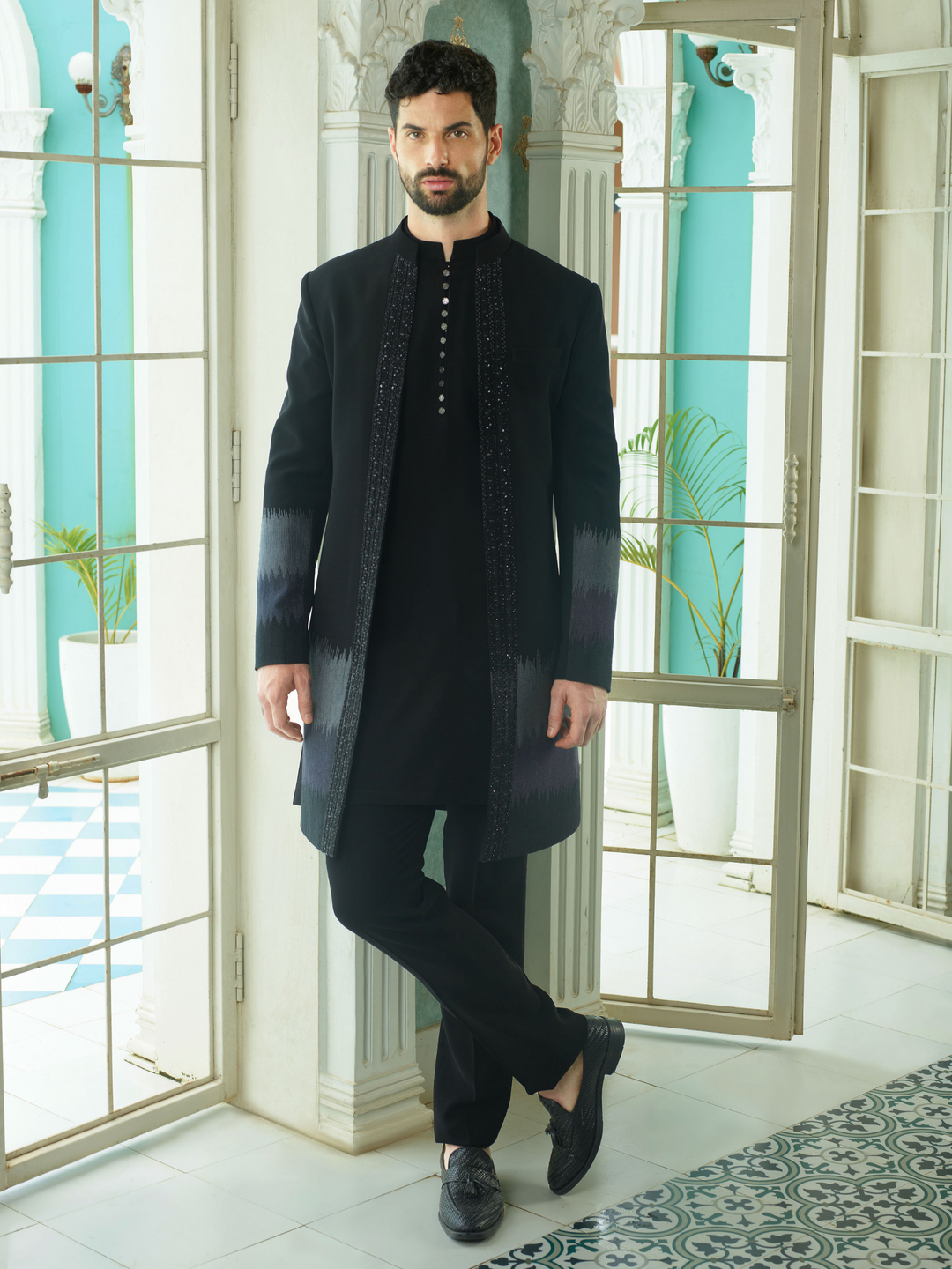Black Ombre Zari Work Indo-Western