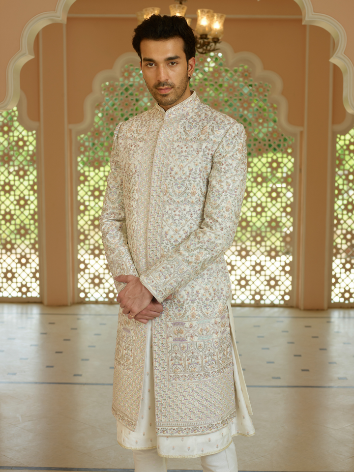 Pastel Bisque Floral Work Sherwani