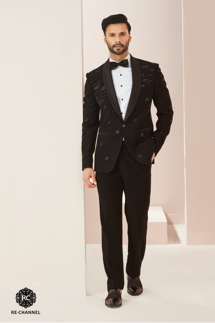 Black Suit with Diagonal Embellishments