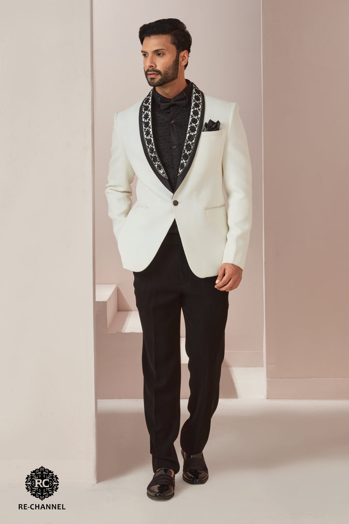 White Suit with Embroidered Lapel