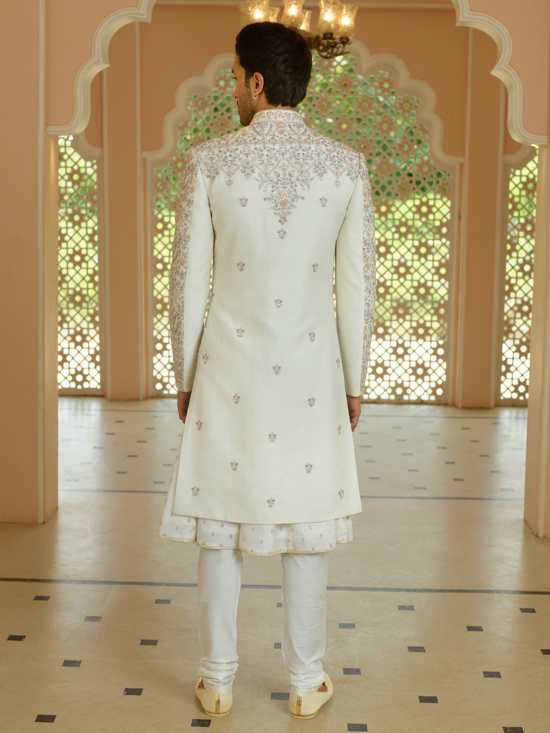 Pastel Bisque Floral Work Sherwani