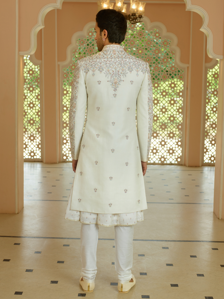 Pastel Bisque Floral Work Sherwani
