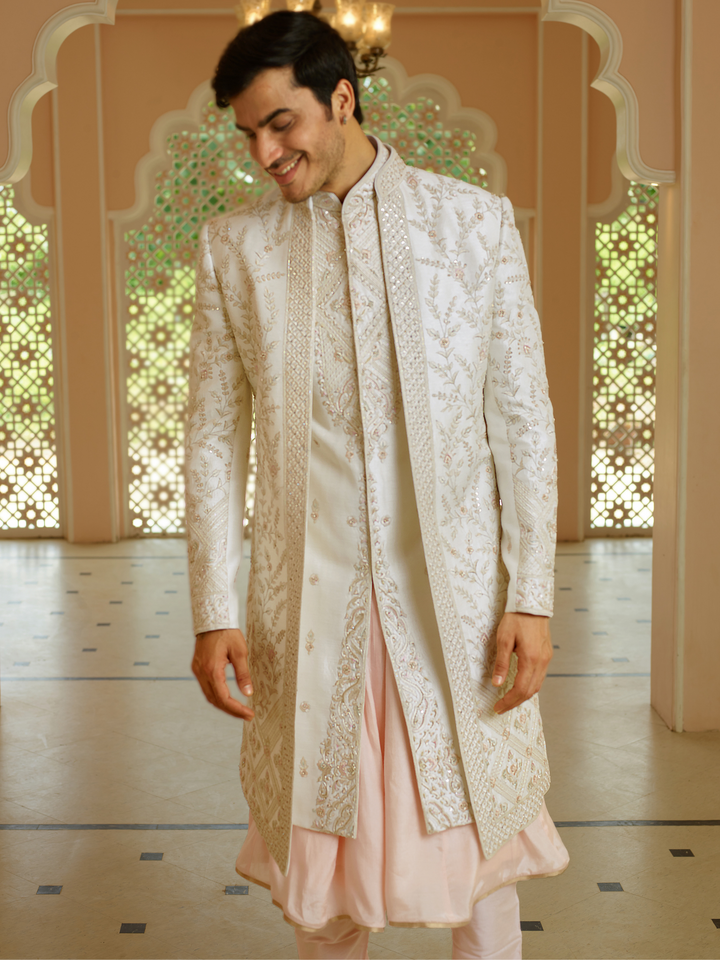 Cream Jacket Style Sherwani