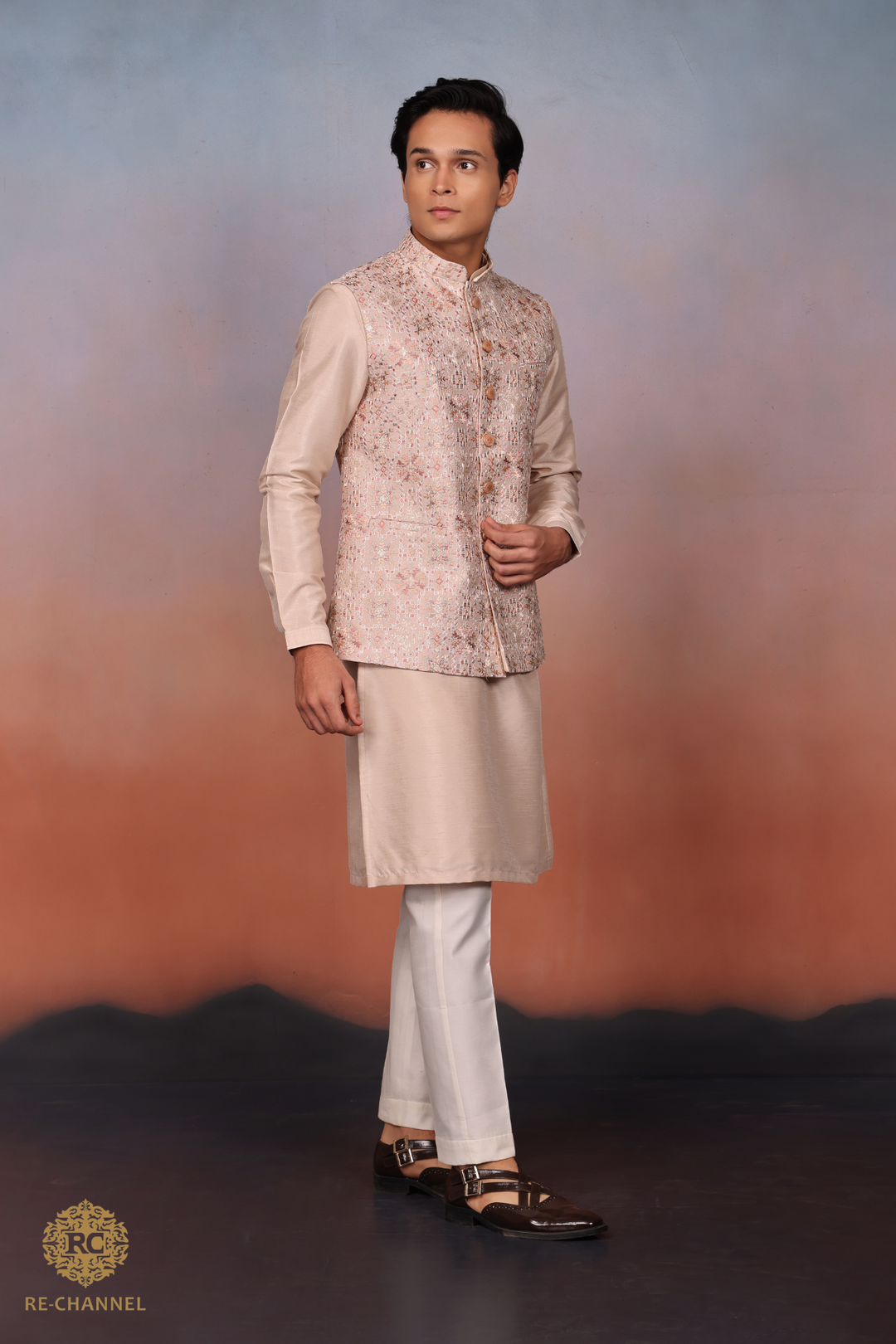 Silk Beige bandi kurta set