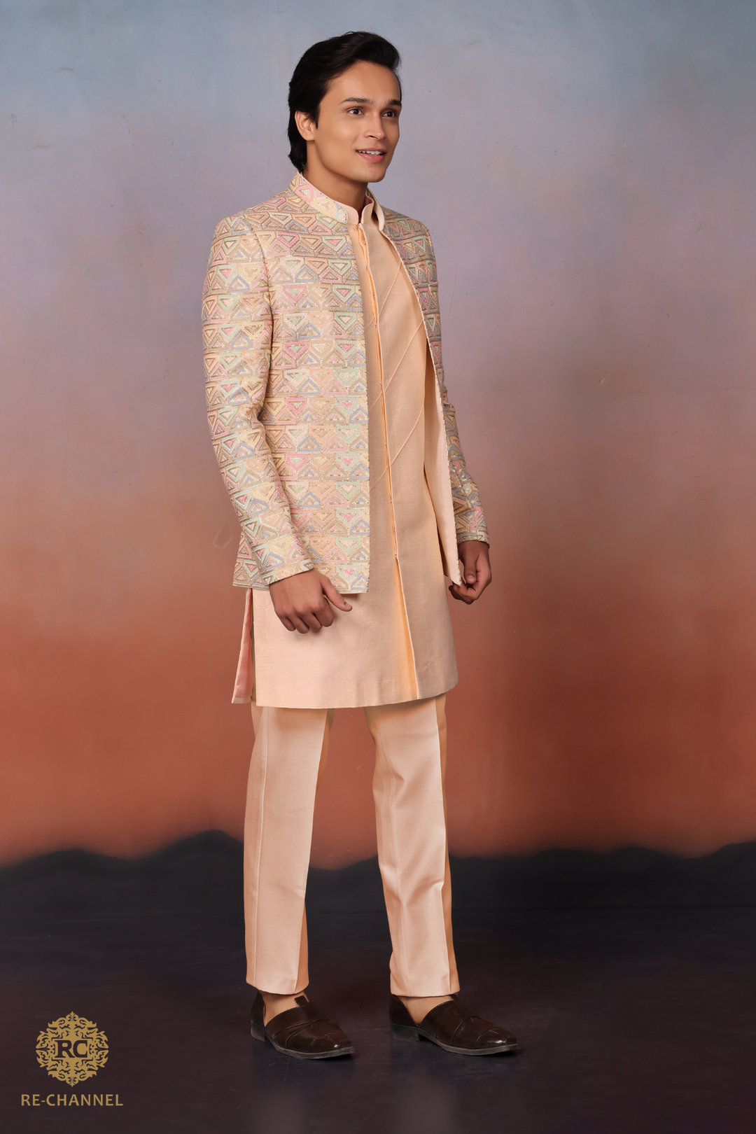 Light Peach Indo-Western Set