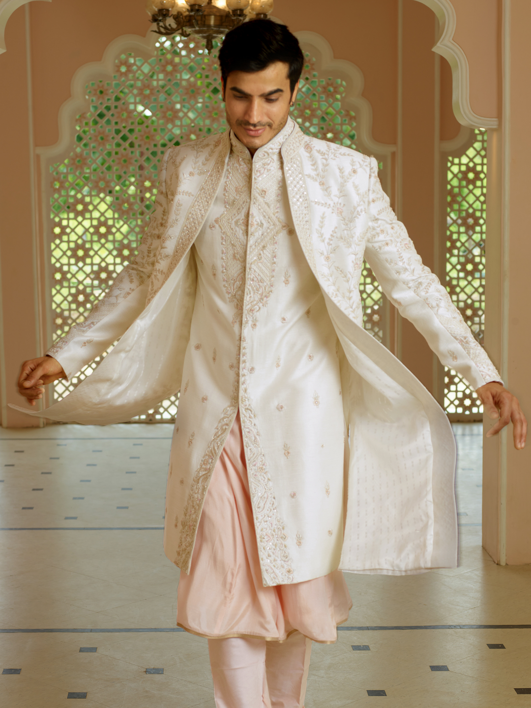 Cream Jacket Style Sherwani