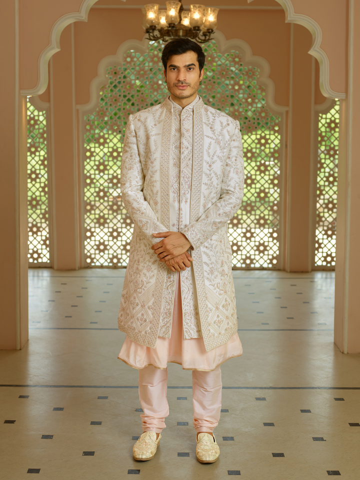 Cream Jacket Style Sherwani