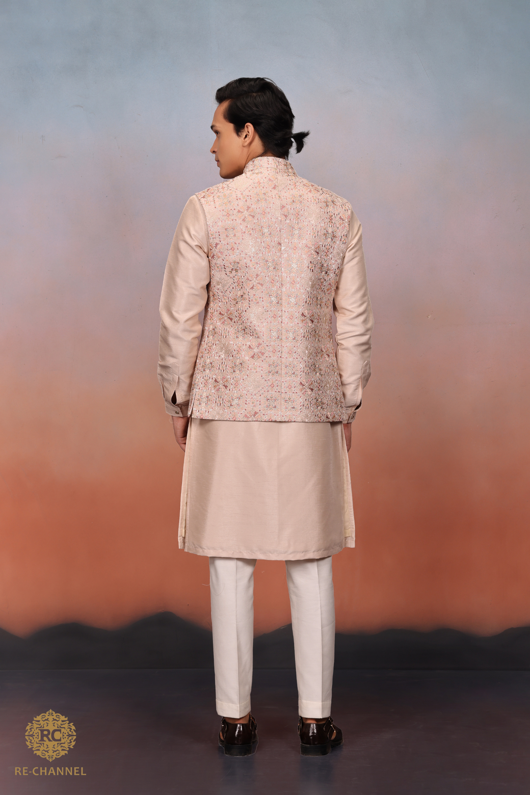 Silk Beige bandi kurta set