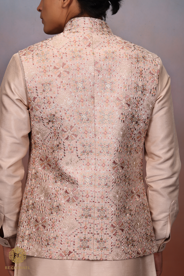 Silk Beige bandi kurta set