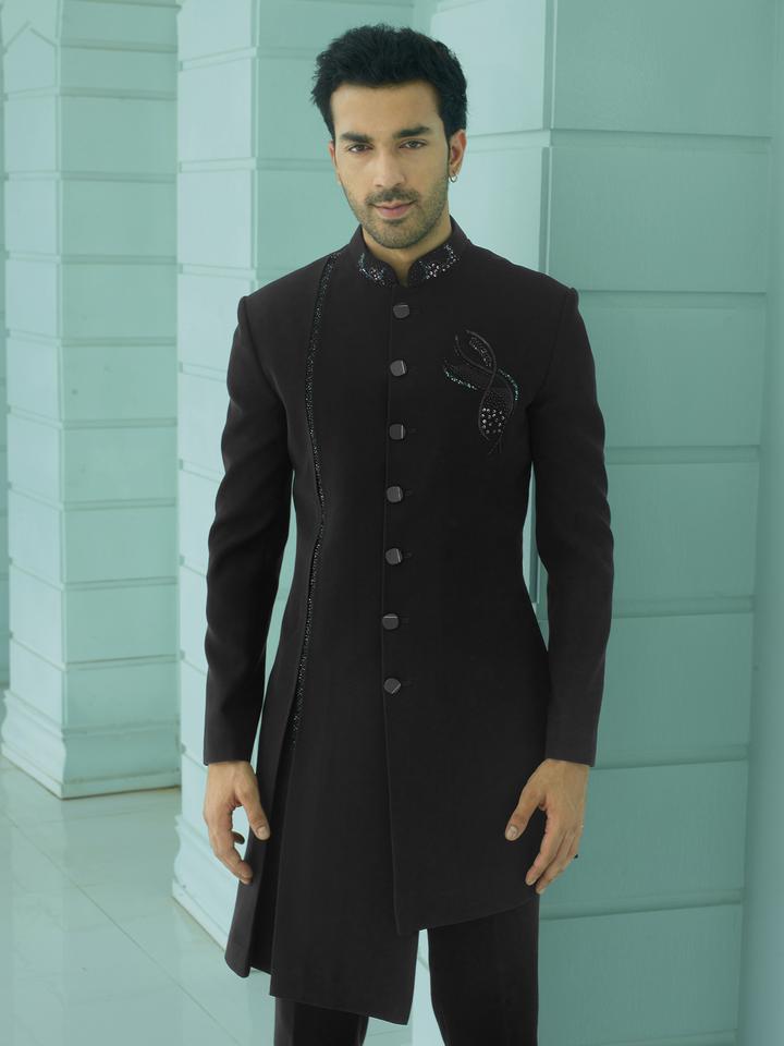 Sleek Black Embroidered Indo-Western