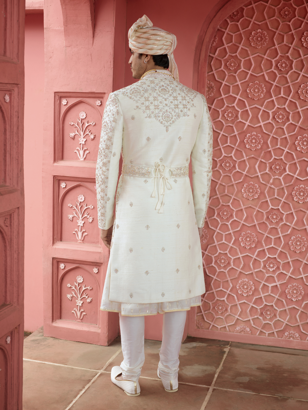 Off White Zari Work Sherwani