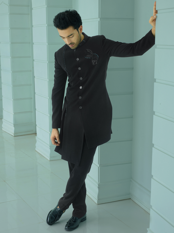 Sleek Black Embroidered Indo-Western