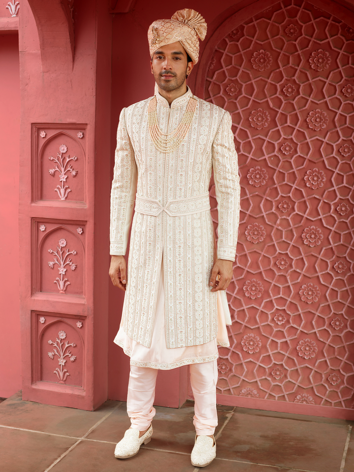 Blush Peach Embroidered Sherwani