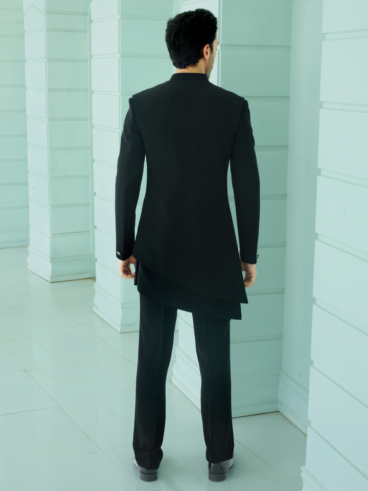 Sleek Black Embroidered Indo-Western
