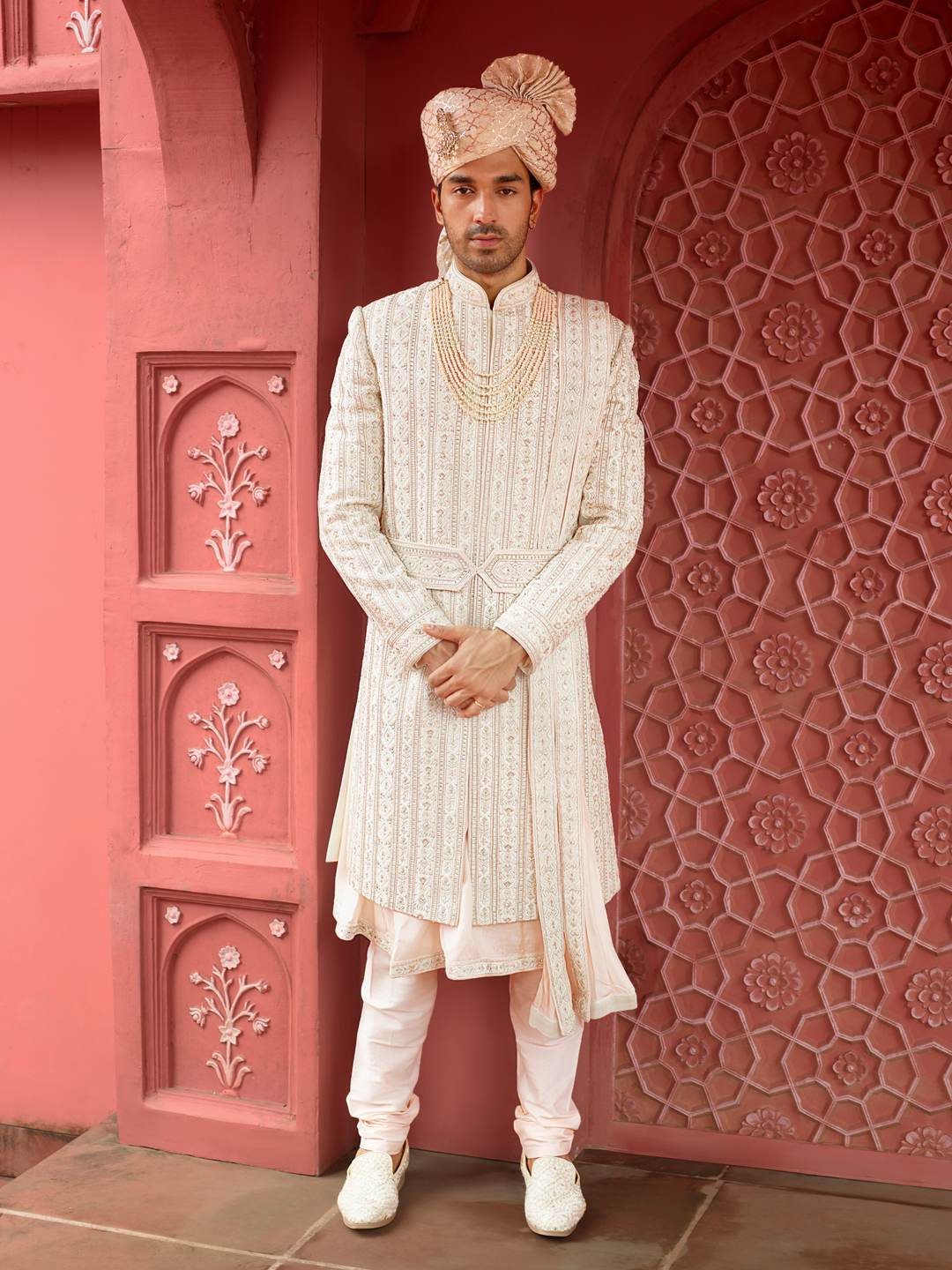 Blush Peach Embroidered Sherwani